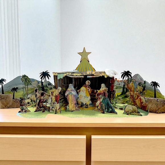 Vintage Made in the USA 1938 Lithograph Cardboard Nativity Christmas Decor - Picture 1 of 10